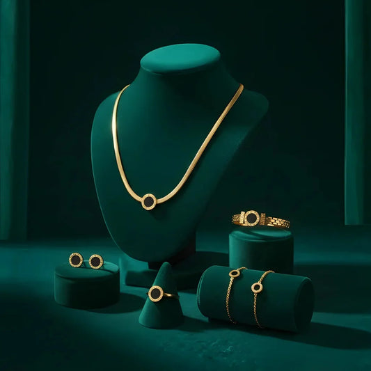 Circular Black Stone Full Jewellery Set